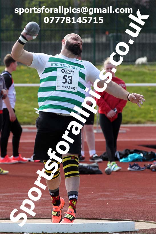 Shot putt, 2021 NECAA Middlesbrough Open Meting, Sunday, May 9th. Photo: David T. Hewitson/Sports for All Pics